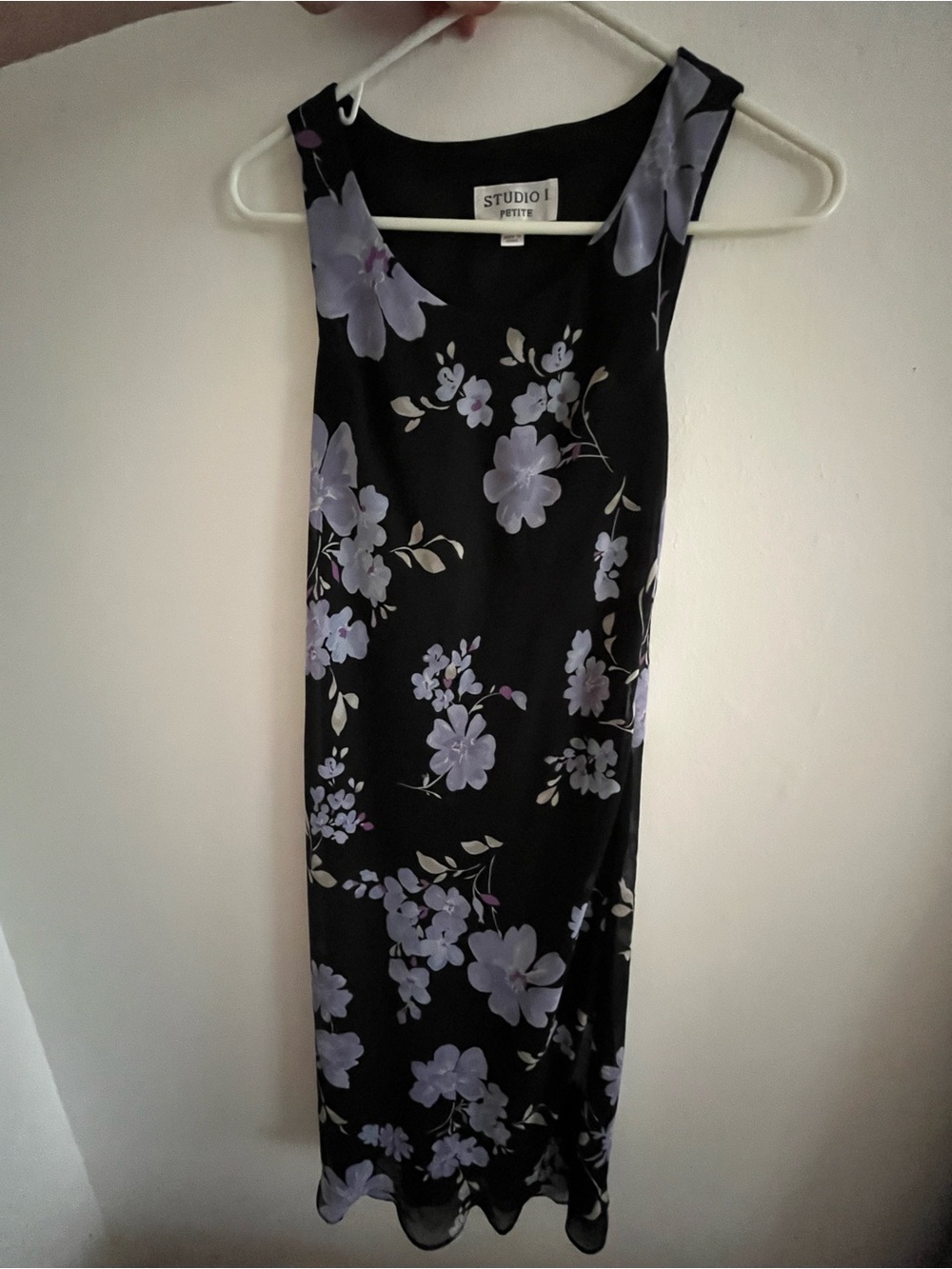 Studio I Black Maxi Slip Dress with Lavender Floral Print